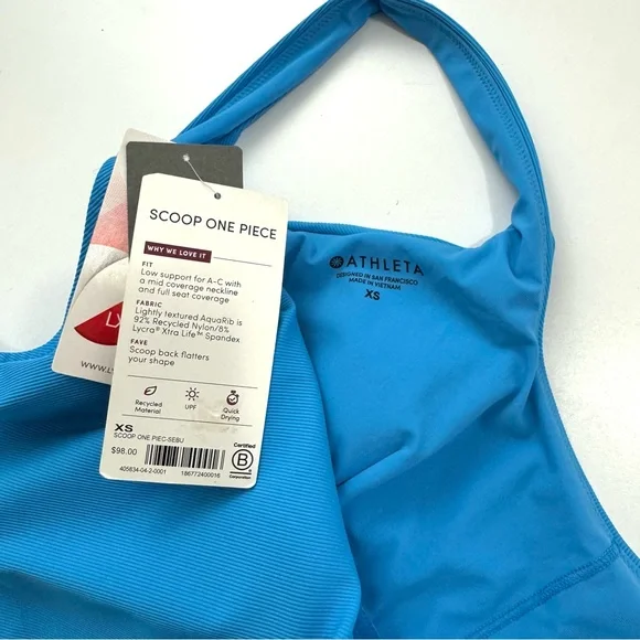 NWT Athleta Women's XS Seascape Blue Ribbed Padded Scoop Back One Piece Swimsuit - Picture 8 of 13